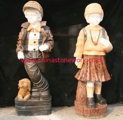 China colorful marble boy &amp; girl sculpture supplier