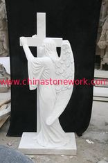 China marble angel with cross sculpture supplier