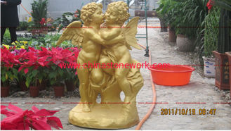 China fiberglass golden angel sculpture supplier